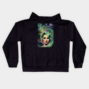 Beautiful Lavender & Green Vintage Style Space Woman Portrait Kids Hoodie